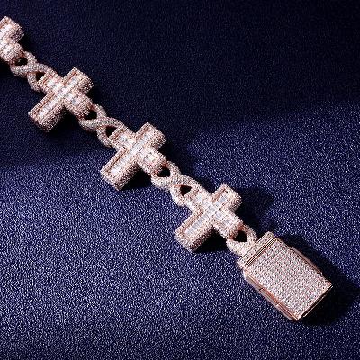 Custom S925 & VVS1 Baguette Moissanite Cross Link Bracelet