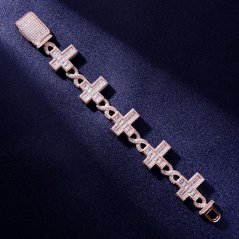 Custom S925 & VVS1 Baguette Moissanite Cross Link Bracelet