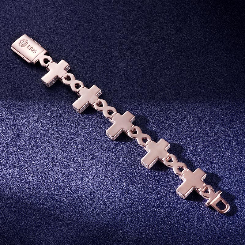 Custom S925 & VVS1 Baguette Moissanite Cross Link Bracelet