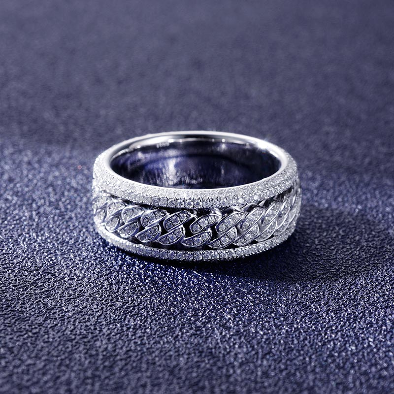 Custom S925 & VVS1 Moissanite Rotatable Cuban Link Ring