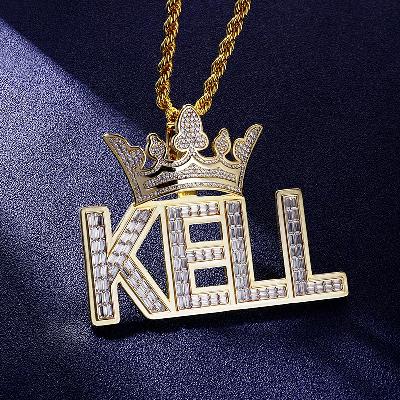 Custom S925 & VVS1 Baguette Moissanite Letter & Crown Pendant