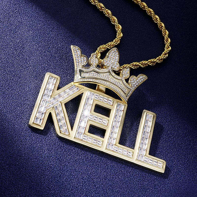 Custom S925 & VVS1 Baguette Moissanite Letter & Crown Pendant