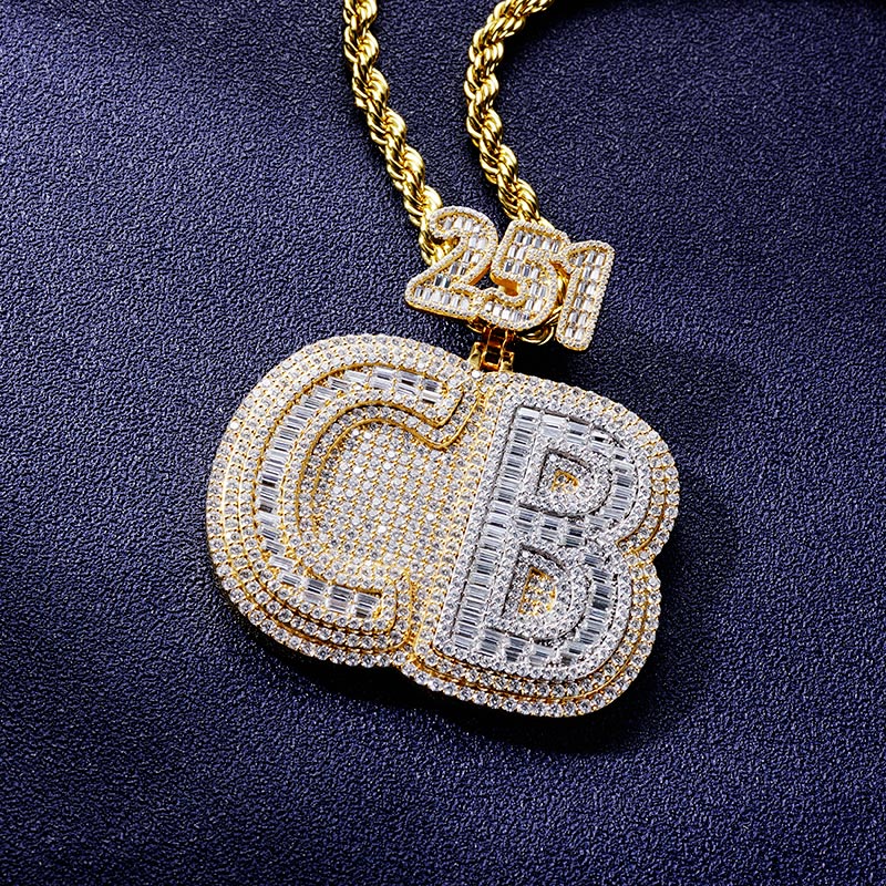 Custom S925 & VVS1 Baguette Moissanite Letter Pendant