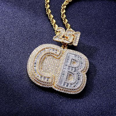 Custom S925 & VVS1 Baguette Moissanite Letter Pendant