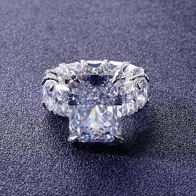 Custom S925 Iced Radiant Cut Pave Halo Engagement Ring
