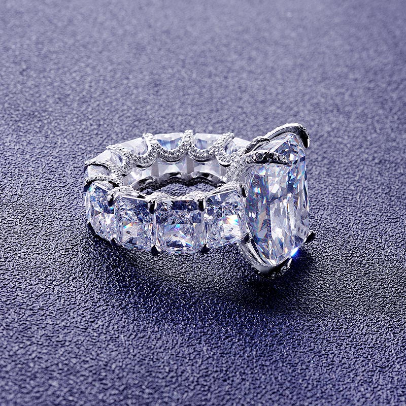 Custom S925 Iced Radiant Cut Pave Halo Engagement Ring