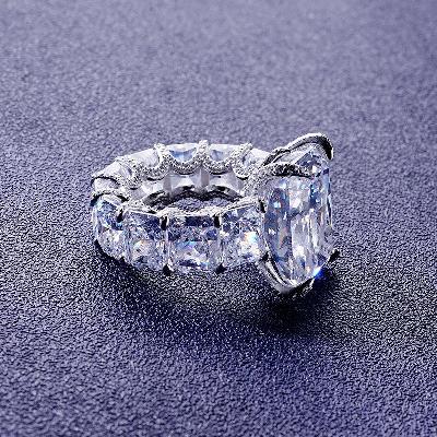 Custom S925 Iced Radiant Cut Pave Halo Engagement Ring