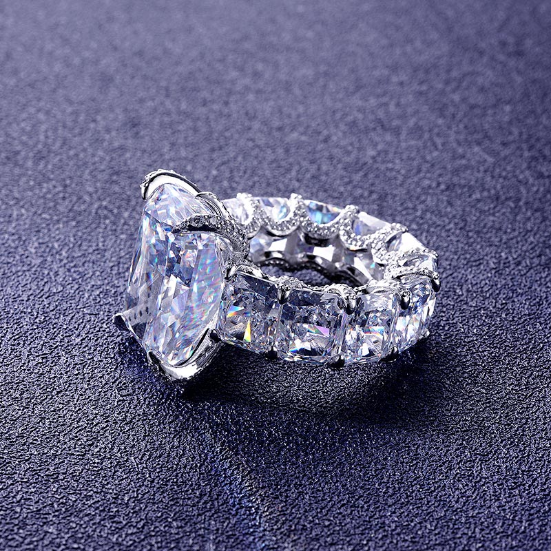 Custom S925 Iced Radiant Cut Pave Halo Engagement Ring