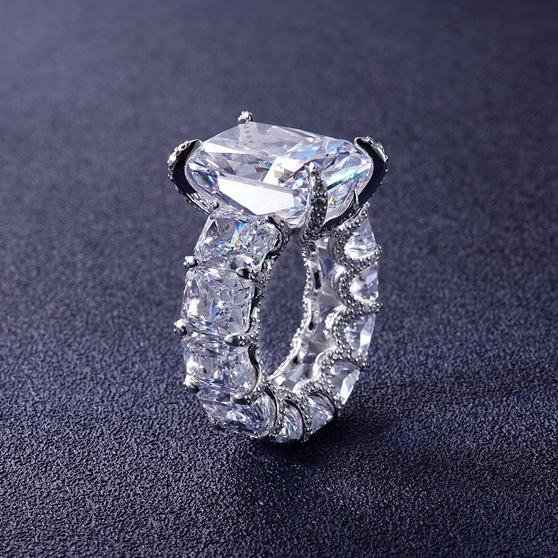 Custom S925 Iced Radiant Cut Pave Halo Engagement Ring
