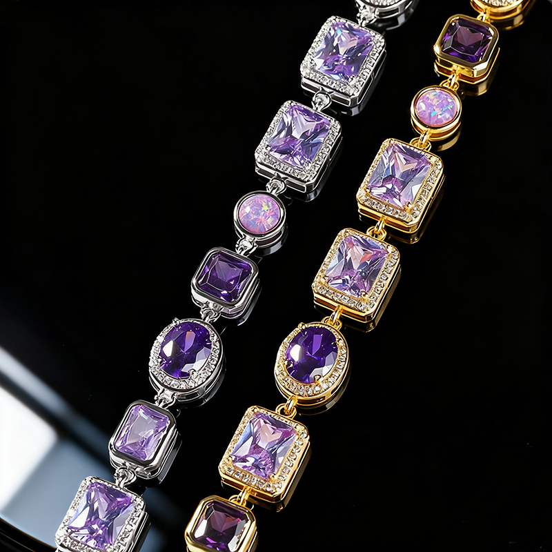 10mm Purple Geometric Gemstone Bracelet