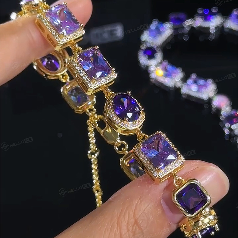 10mm Purple Geometric Gemstone Bracelet