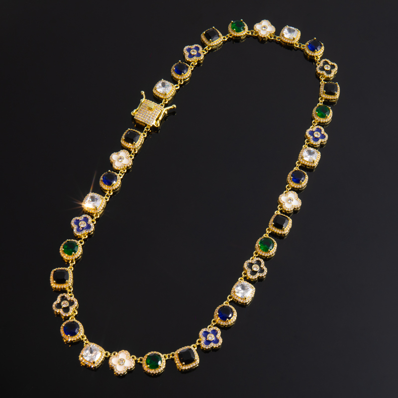 Multicolored Gemstones Geometric Flowers Necklace