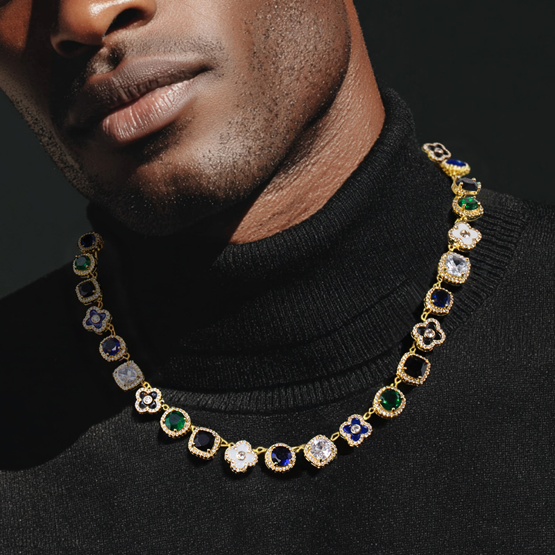 Multicolored Gemstones Geometric Flowers Necklace