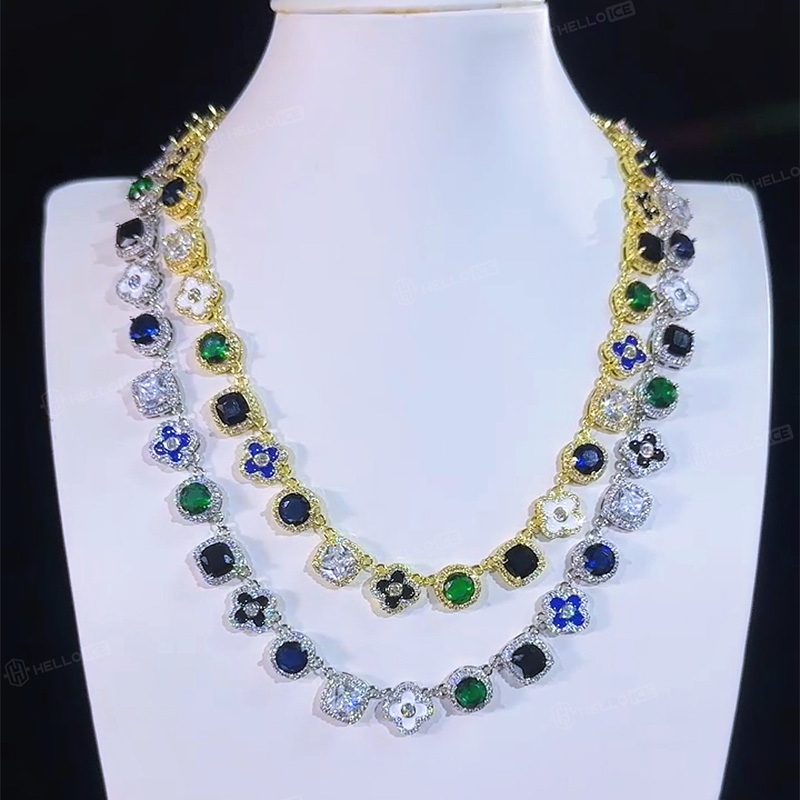 Multicolored Gemstones Geometric Flowers Necklace