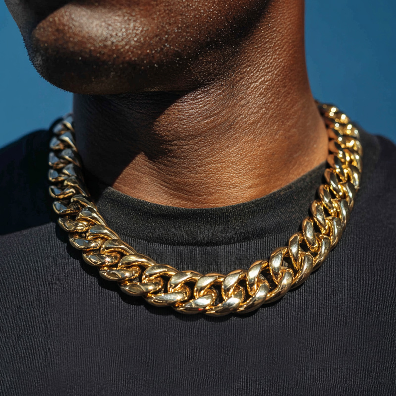 22mm Stainless Steel Cuban Chain in Gold