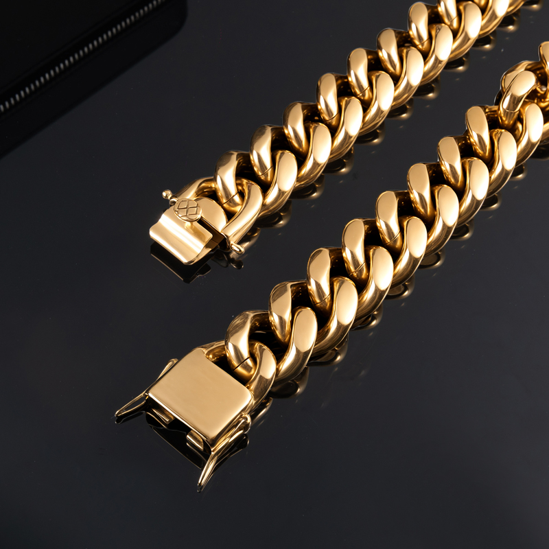 22mm Stainless Steel Cuban Chain in Gold
