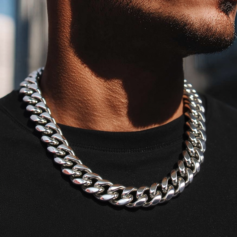 22mm Stainless Steel Cuban Chain in White Gold