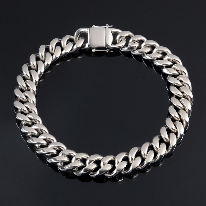 22mm Stainless Steel Cuban Chain in White Gold