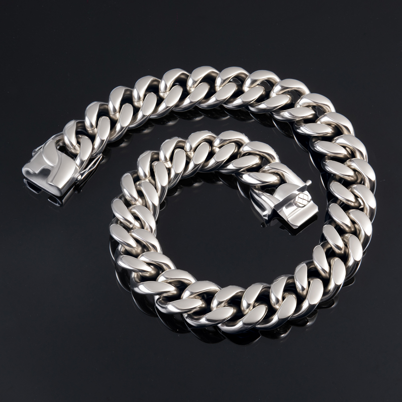 22mm Stainless Steel Cuban Chain in White Gold