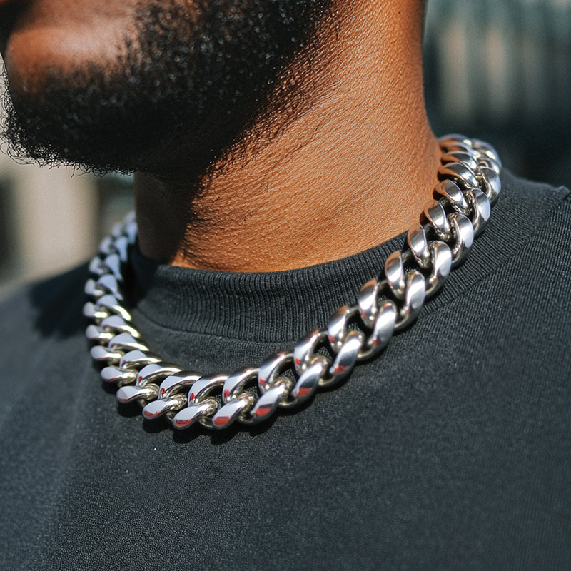 22mm Stainless Steel Cuban Chain in White Gold