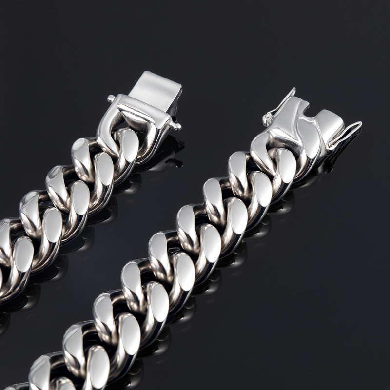 22mm Stainless Steel Cuban Chain in White Gold