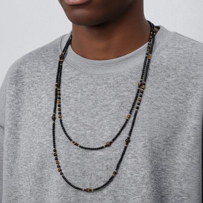 Black Onyx Tiger Eye Beaded Necklace