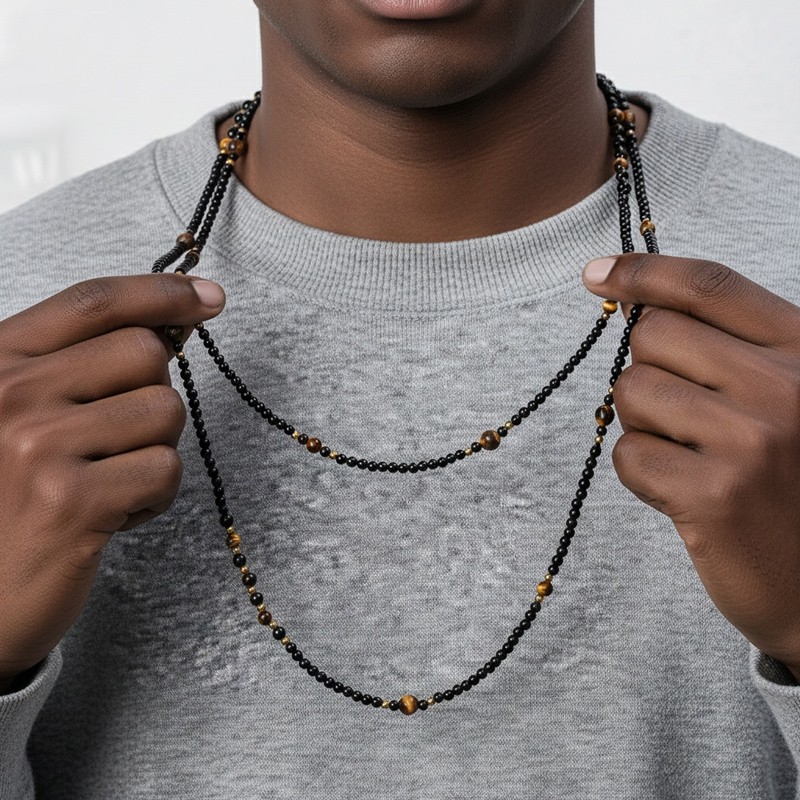 Black Onyx Tiger Eye Beaded Necklace