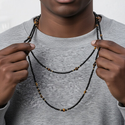 Black Onyx Tiger Eye Beaded Necklace