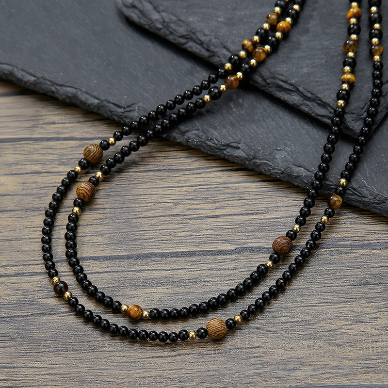Black Onyx Tiger Eye Beaded Necklace