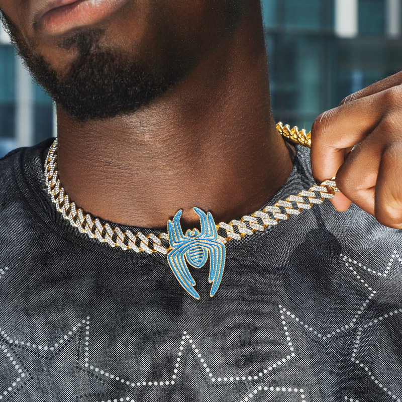 Iced Out 12mm Cuban Spider Necklace Iced Out 12mm Cuban Spider Necklace