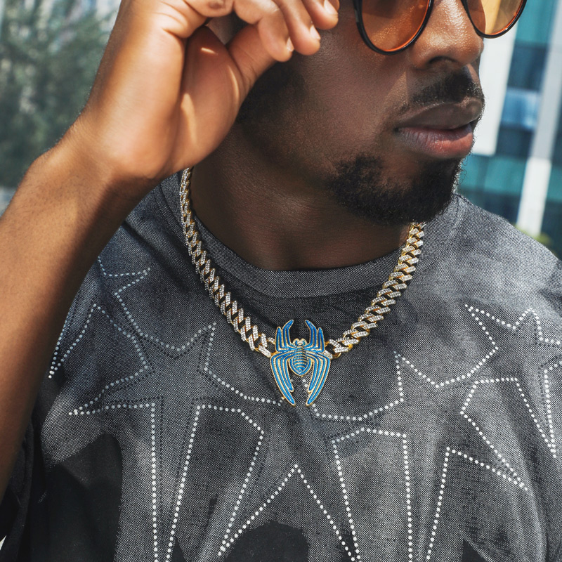 Iced Out 12mm Cuban Spider Necklace Iced Out 12mm Cuban Spider Necklace