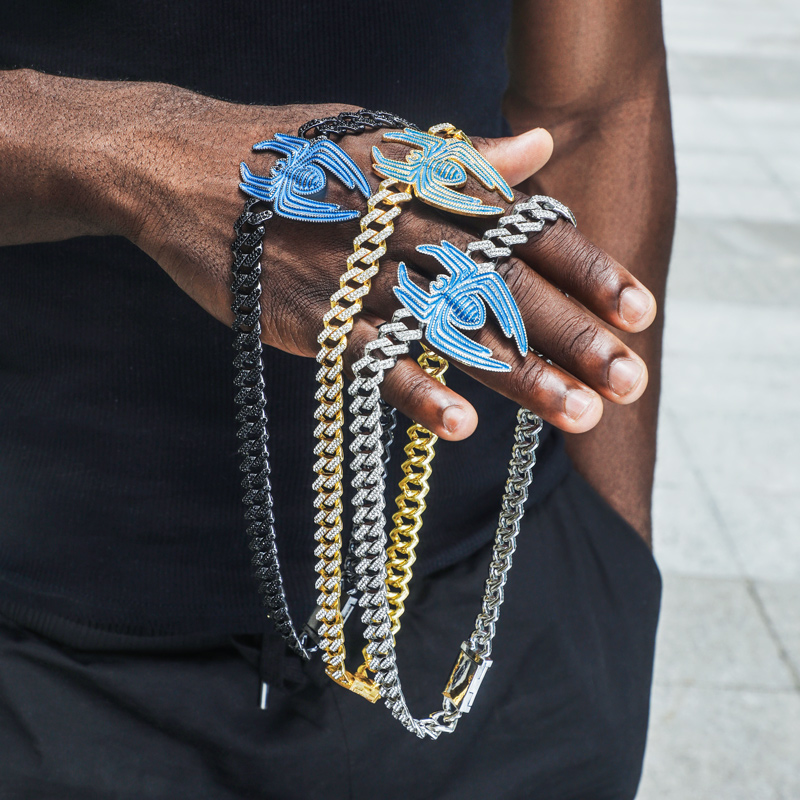 Iced Out 12mm Cuban Spider Necklace Iced Out 12mm Cuban Spider Necklace