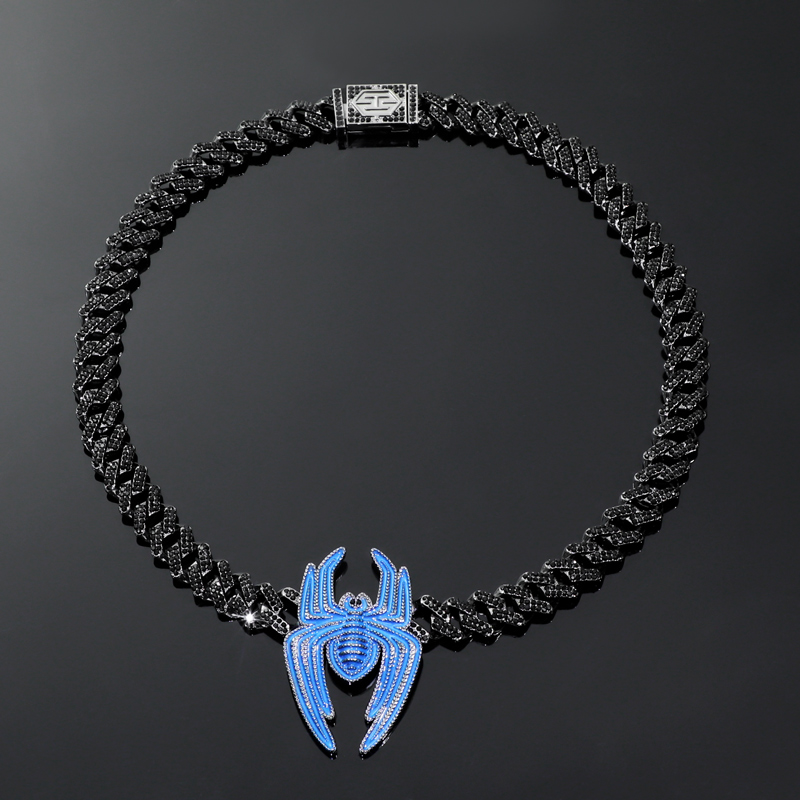 Iced Out 12mm Cuban Spider Necklace Iced Out 12mm Cuban Spider Necklace