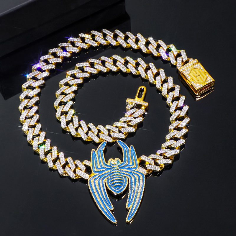 Iced Out 12mm Cuban Spider Necklace Iced Out 12mm Cuban Spider Necklace