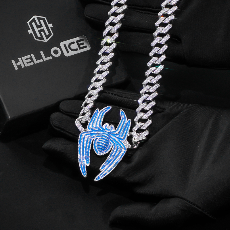 Iced Out 12mm Cuban Spider Necklace Iced Out 12mm Cuban Spider Necklace