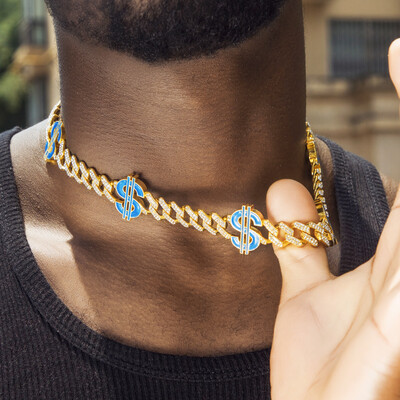 Iced Out 12mm Cuban Dollar $ Necklace