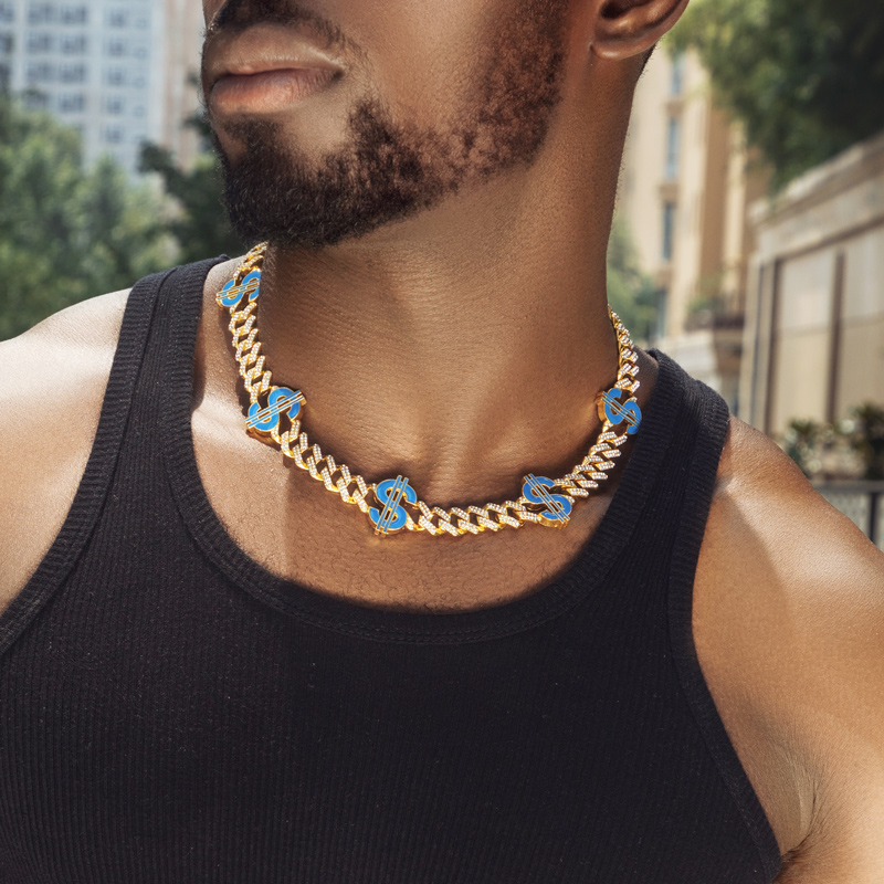 Iced Out 12mm Cuban Dollar $ Necklace