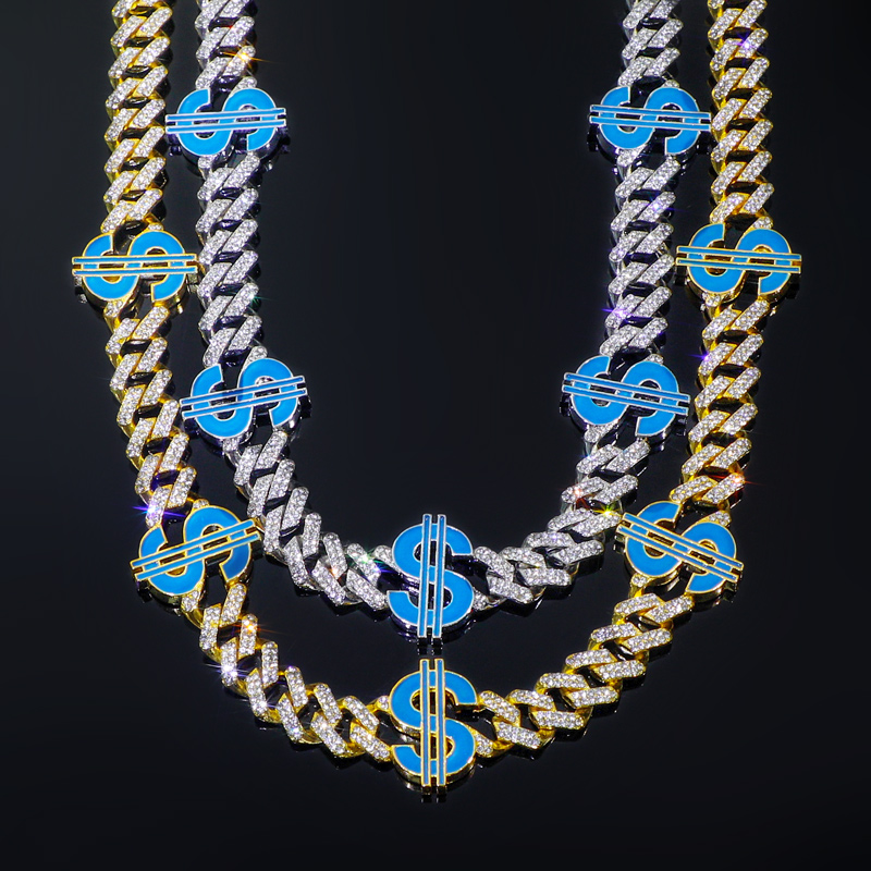 Iced Out 12mm Cuban Dollar $ Necklace