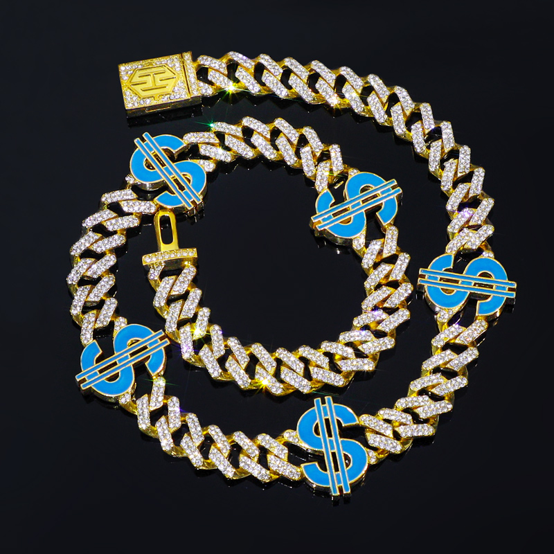 Iced Out 12mm Cuban Dollar $ Necklace