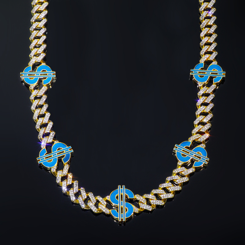 Iced Out 12mm Cuban Dollar $ Necklace