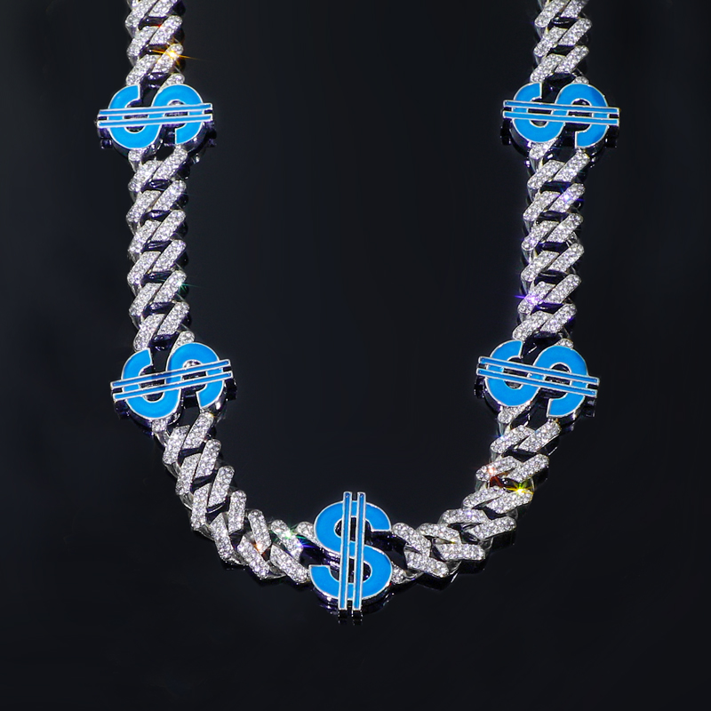 Iced Out 12mm Cuban Dollar $ Necklace