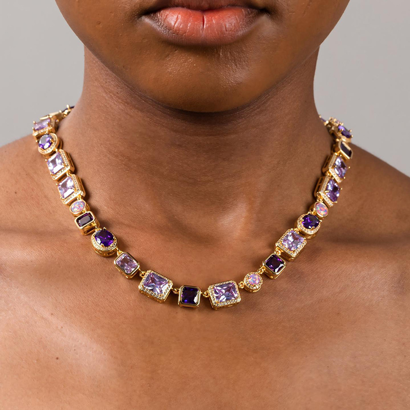 10mm Purple Geometric Gemstone Necklace