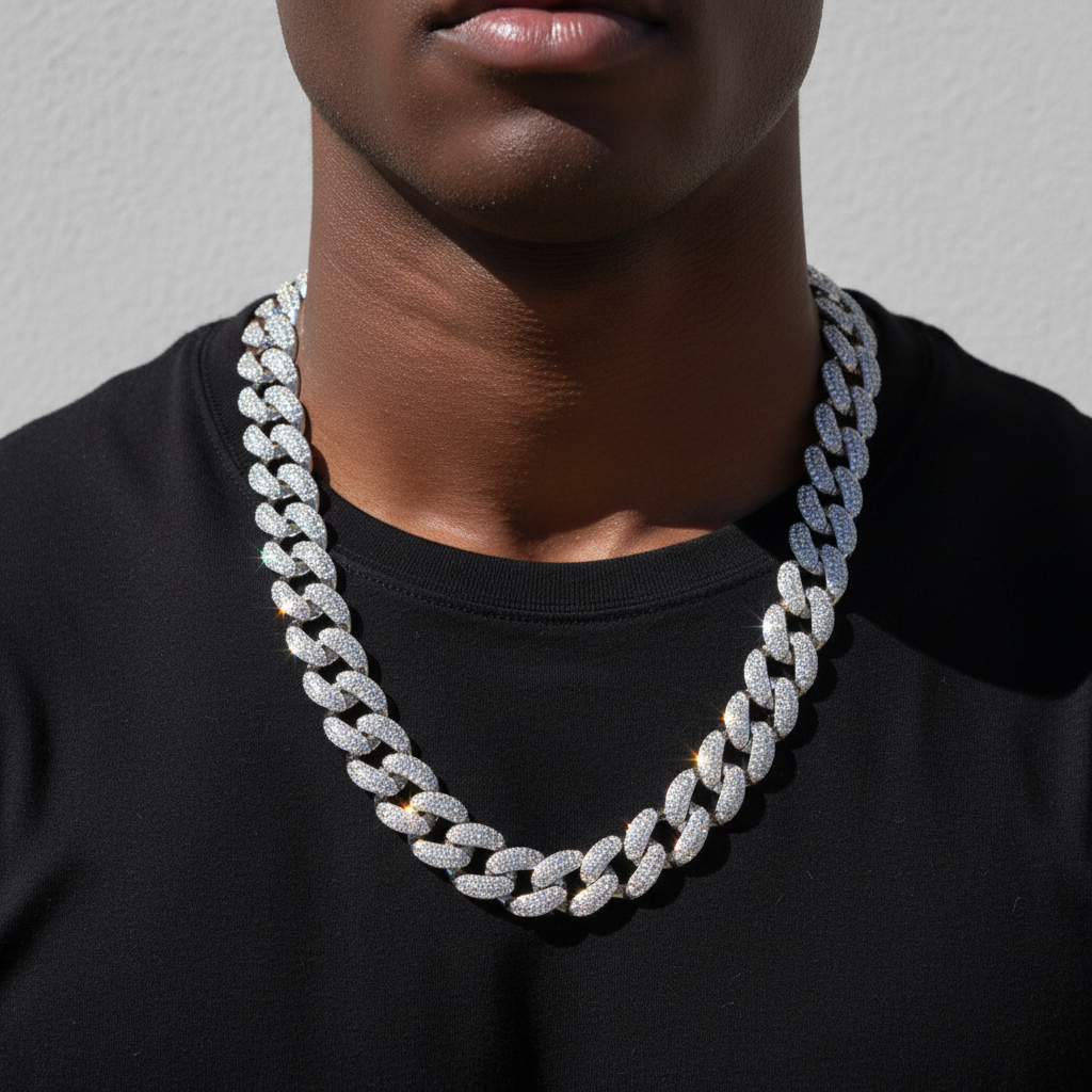 16mm Iced Out Hidden Lock Cuban Chain in White Gold 16mm Iced Out Hidden Lock Cuban Chain in White Gold