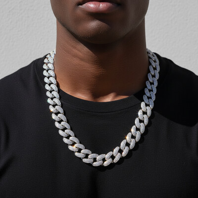 16mm Iced Out Hidden Lock Cuban Chain in White Gold