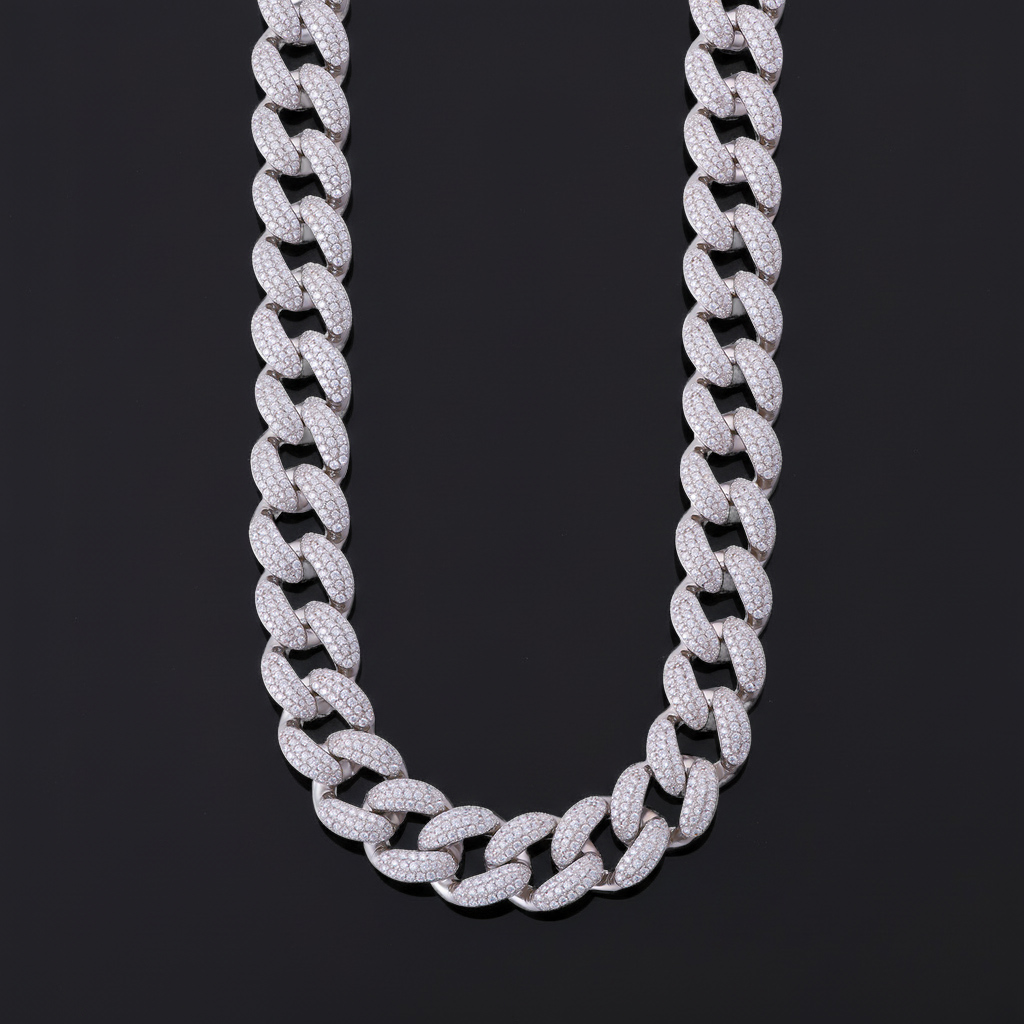 16mm Iced Out Hidden Lock Cuban Chain in White Gold 16mm Iced Out Hidden Lock Cuban Chain in White Gold