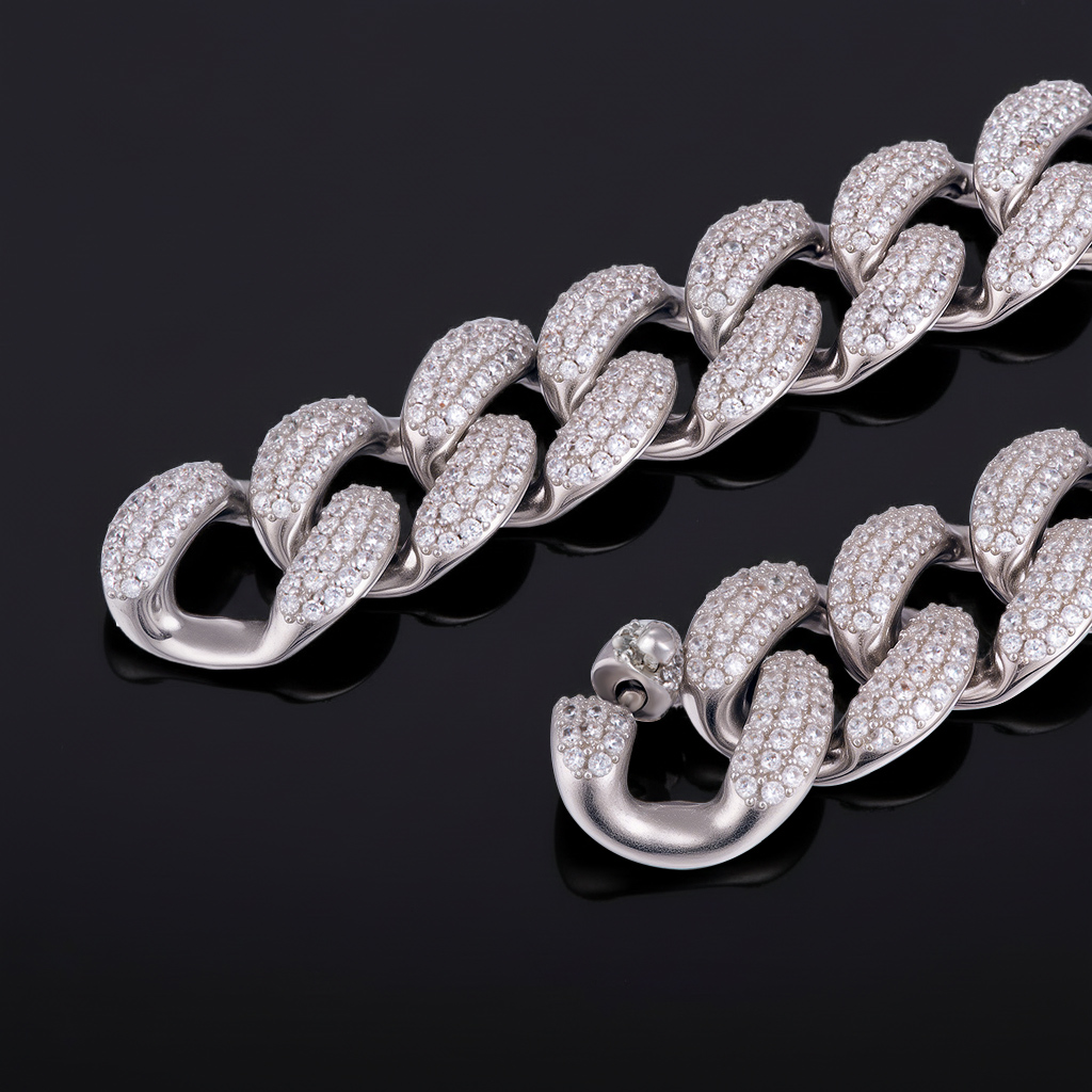 16mm Iced Out Hidden Lock Cuban Chain in White Gold 16mm Iced Out Hidden Lock Cuban Chain in White Gold