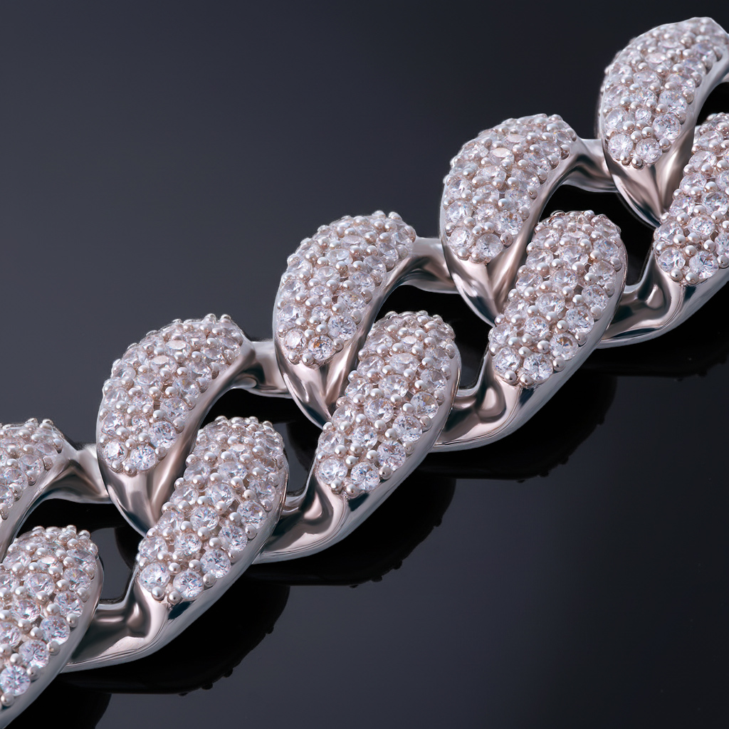 16mm Iced Out Hidden Lock Cuban Chain in White Gold 16mm Iced Out Hidden Lock Cuban Chain in White Gold