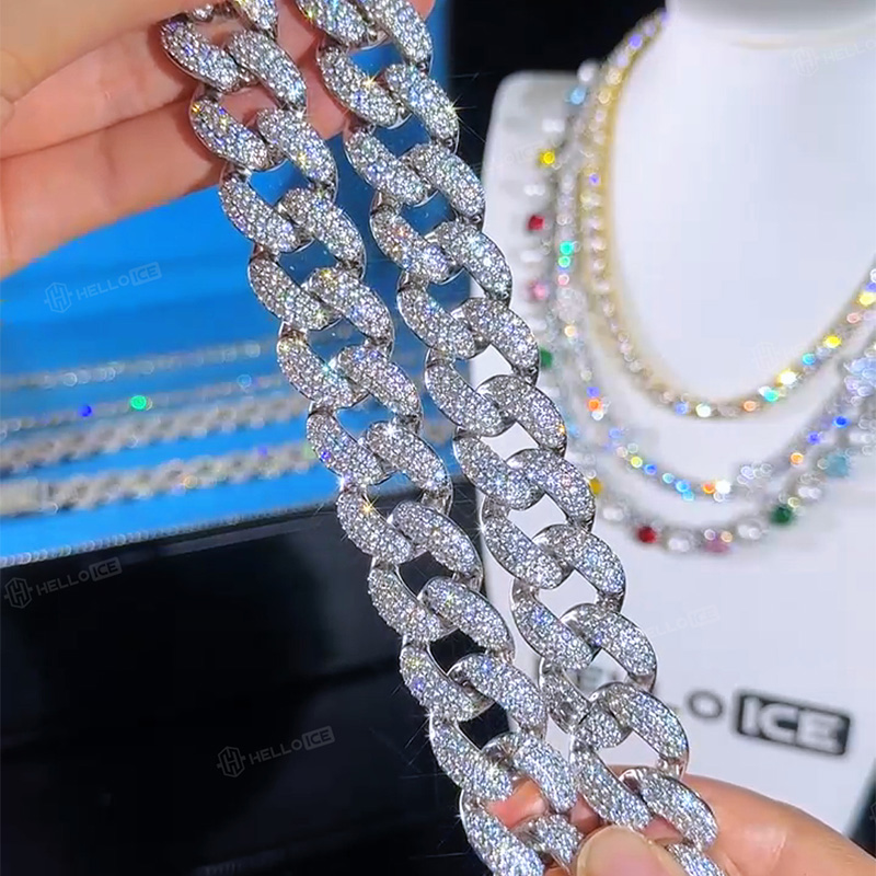 16mm Iced Out Hidden Lock Cuban Chain in White Gold 16mm Iced Out Hidden Lock Cuban Chain in White Gold