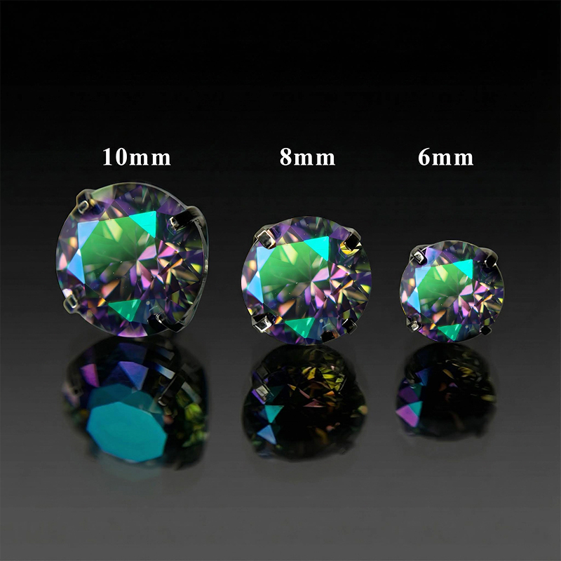6mm/8mm/10mm Colorful Round Cut Stud Earrings
