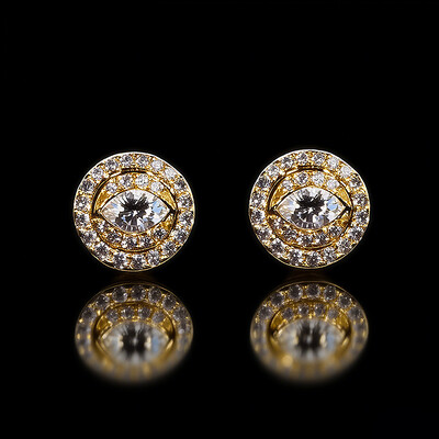 Iced Out Eyes Marquise Halo Diamond Stud Earrings